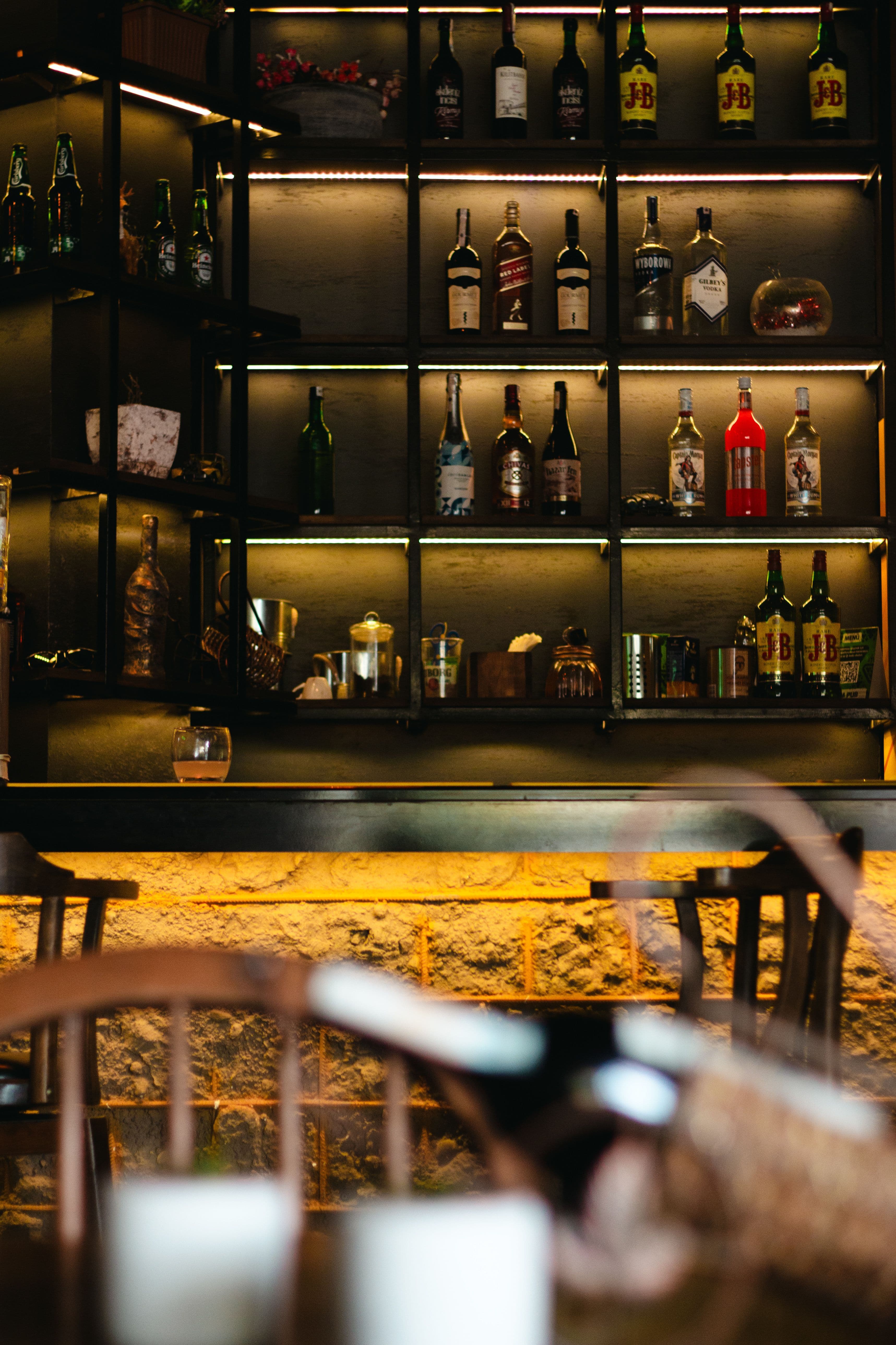 Liquor bottles behind the bar
